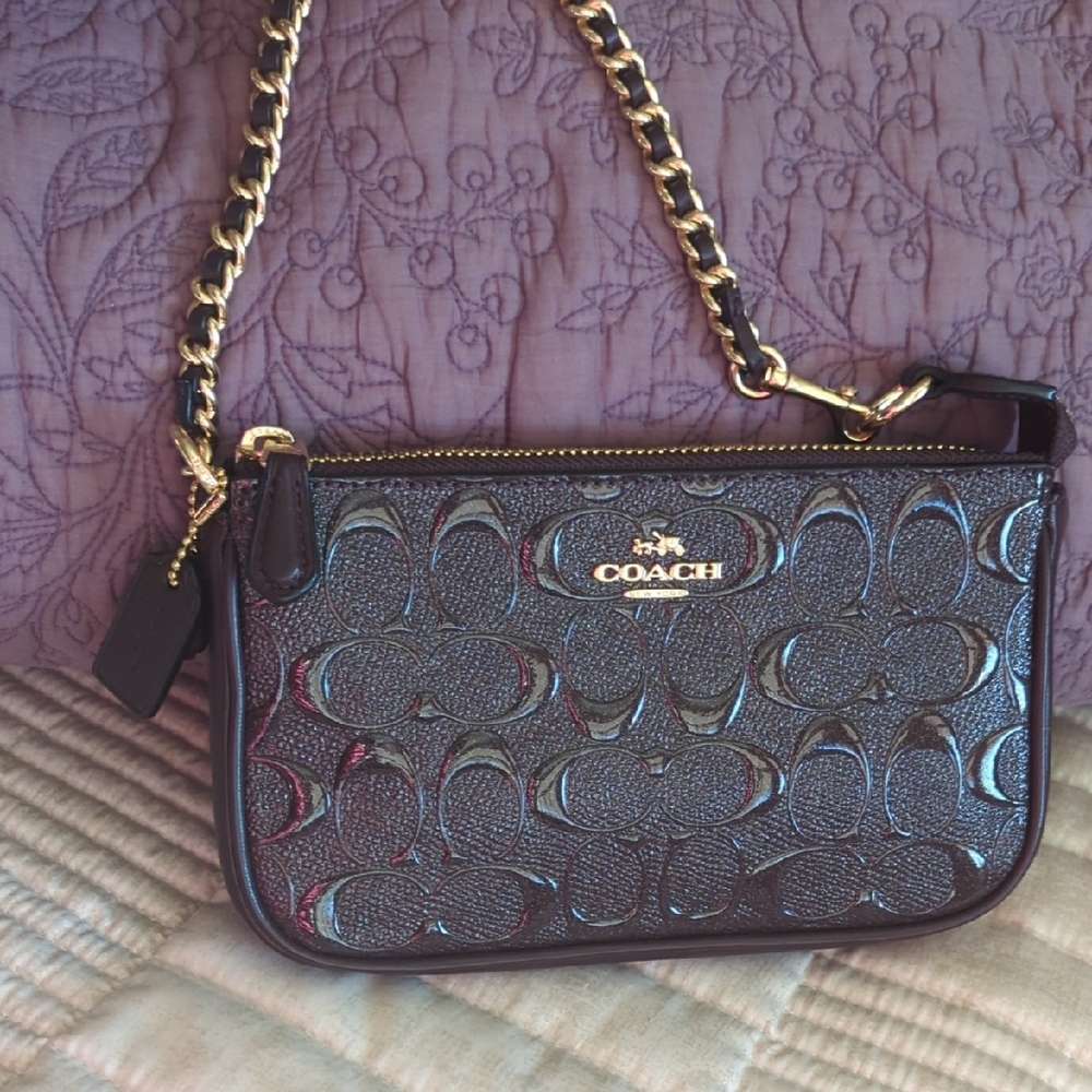 Coach Wristlet Bag with Gold Accents